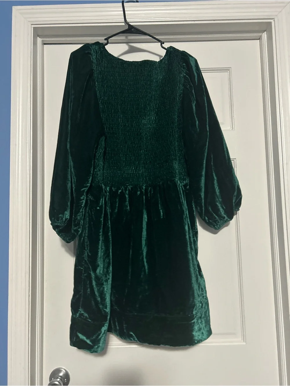 Free People large Farrier greenvelvet mini dress Christmas smocked bodice